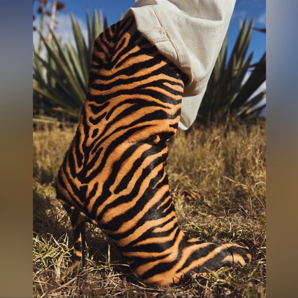Zara Animal Print Heeled Leather Ankle Boots